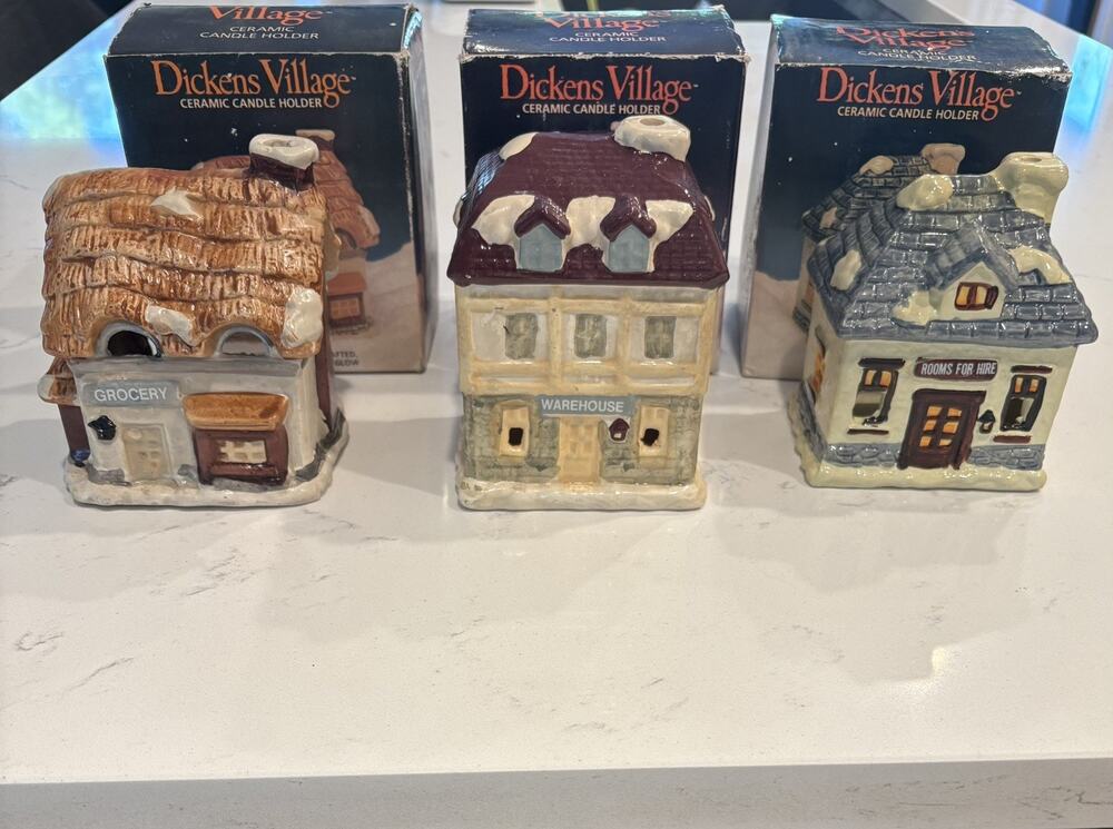 Dickens Village, Ceramic Candle Holders, Christmas Village, Lot Of 3, Retired